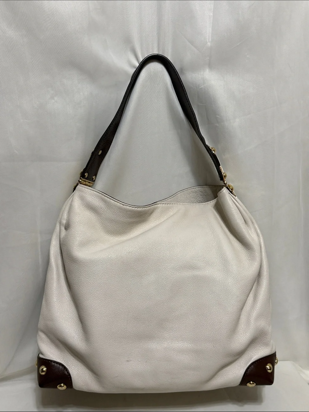 Michael Kors Joplin Leather Hobo In Brown/Cream
